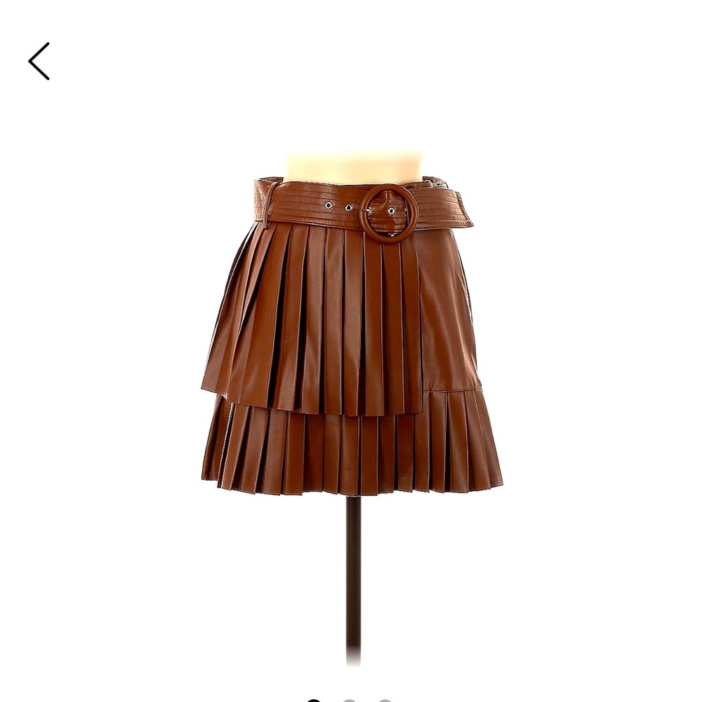 Zara 100% polyester faux leather brown skirt.